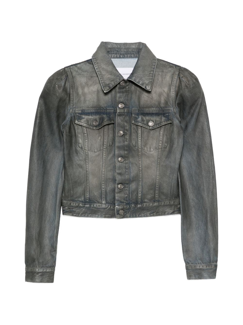 7 FOR ALL MANKIND Giacca cropped in denim con maniche a sbuffo