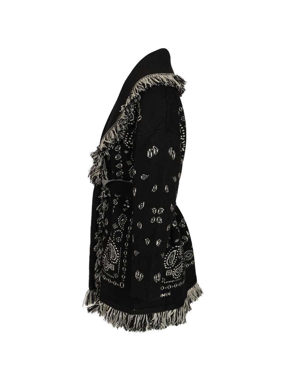 ALANUI Cardigan in puro cashmere nero con motivo jacquard bandana