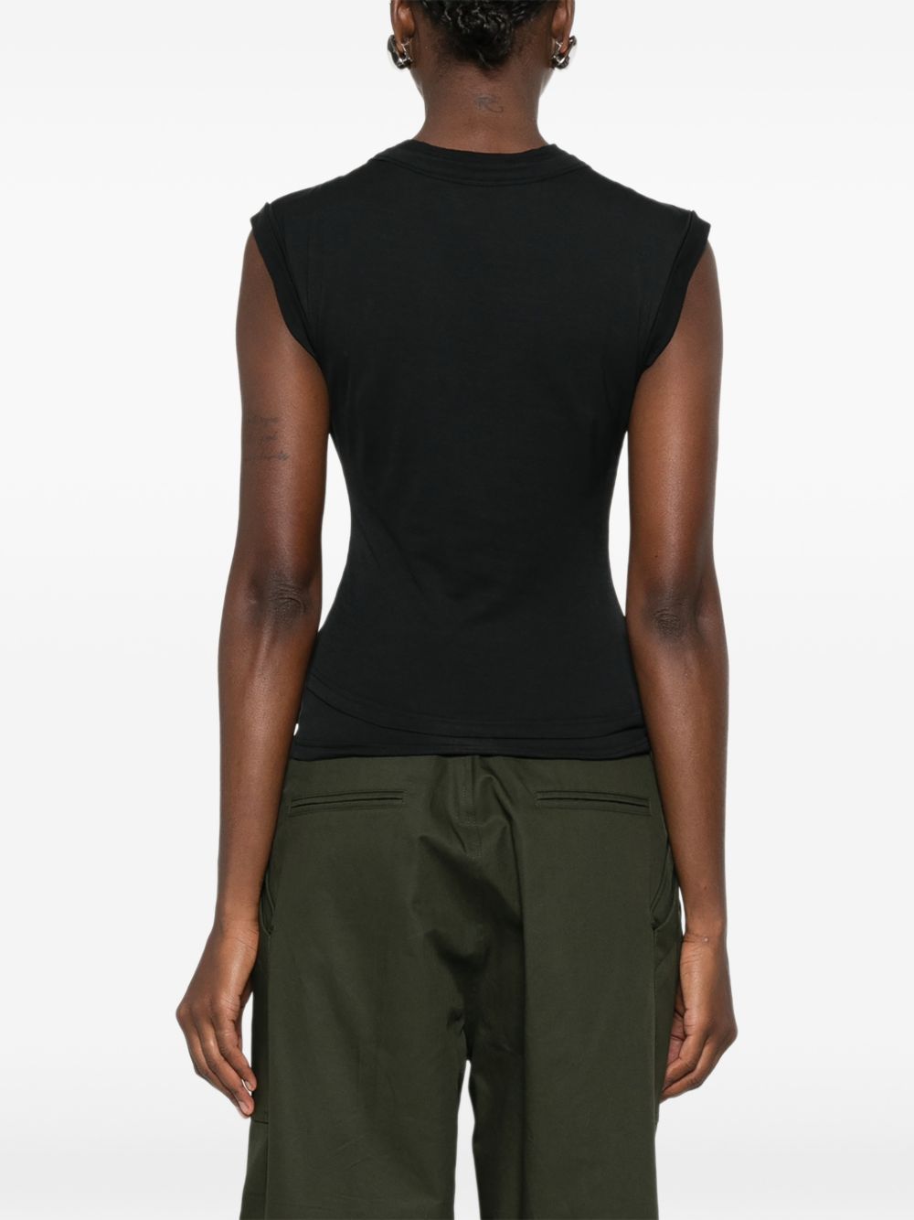 ALEXANDER WANG Top nero in cotone elasticizzato effetto arricciato