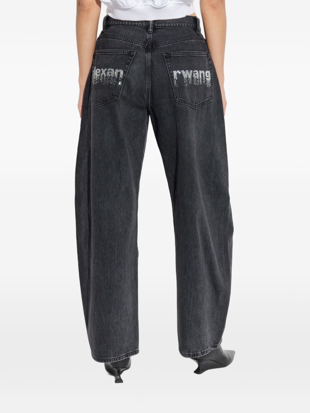 ALEXANDER WANG Jeans antracite con logo in strass