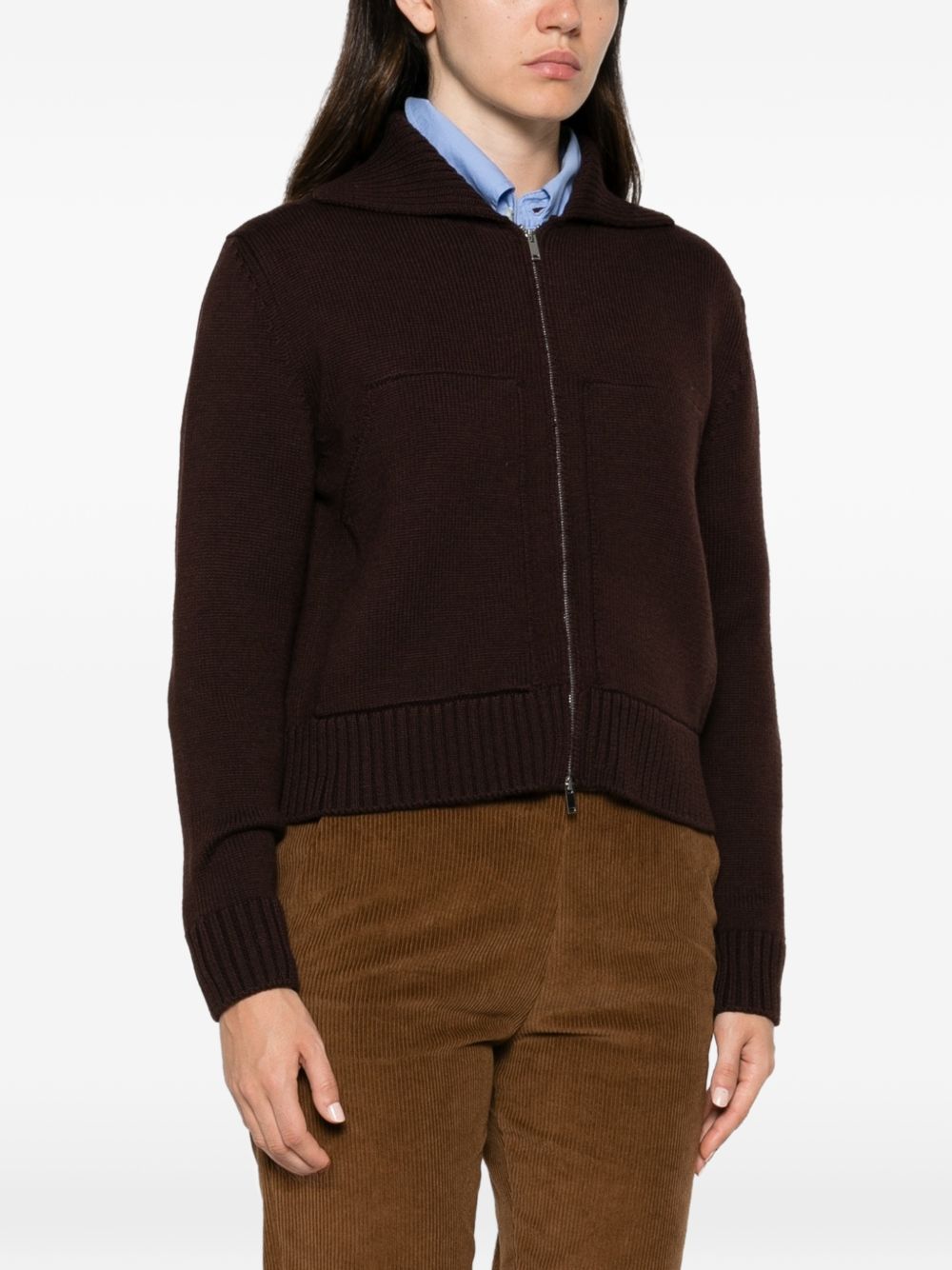 ALPHA STUDIO Cardigan con zip in lana marrone