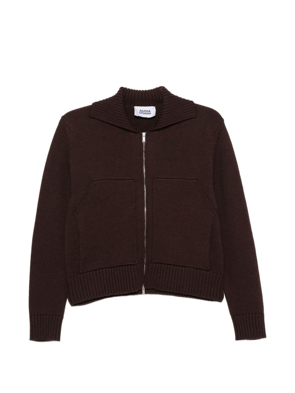 ALPHA STUDIO Cardigan con zip in lana marrone