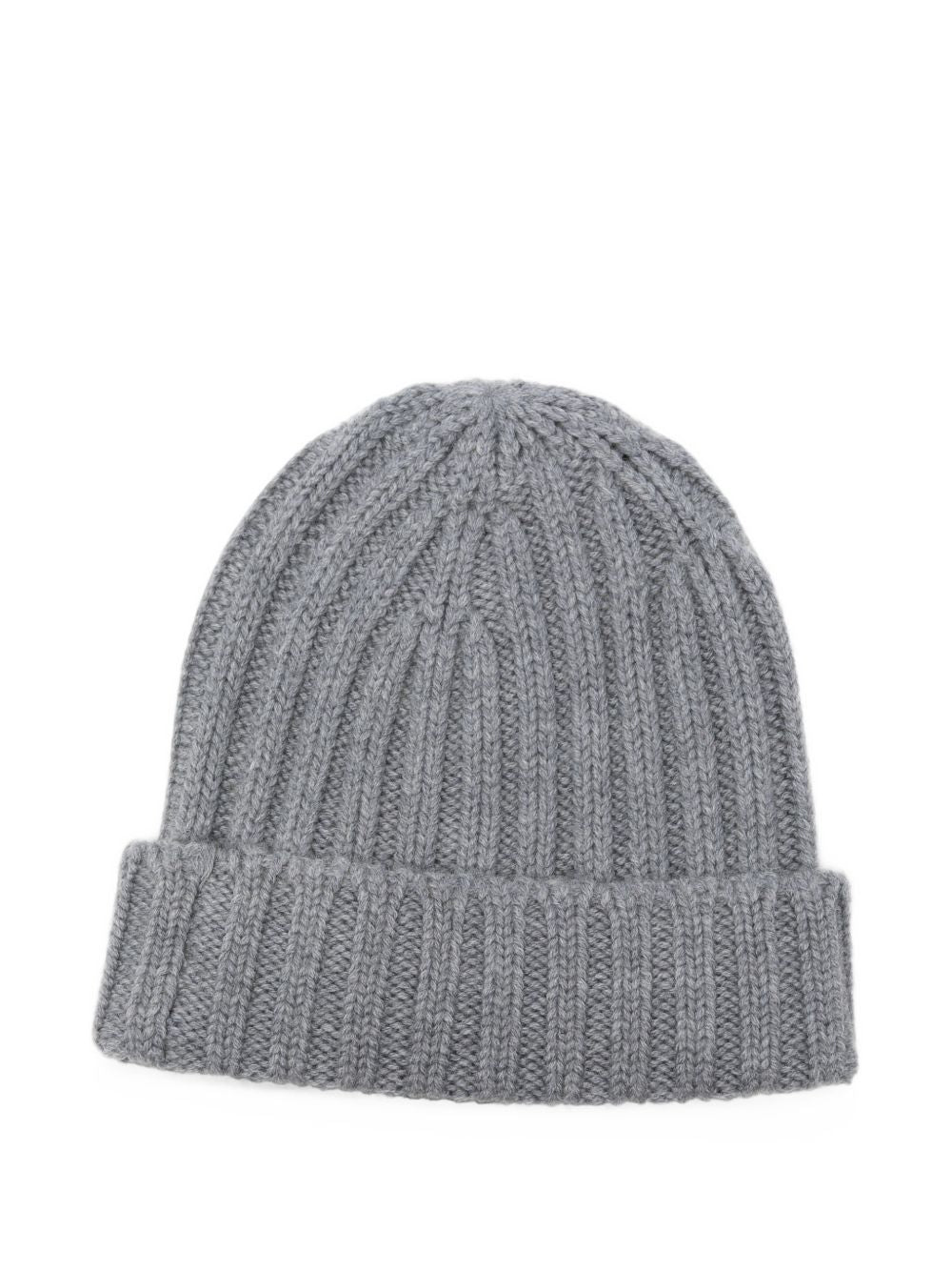 ASPESI Cappello in lana grigia a coste con risvolto