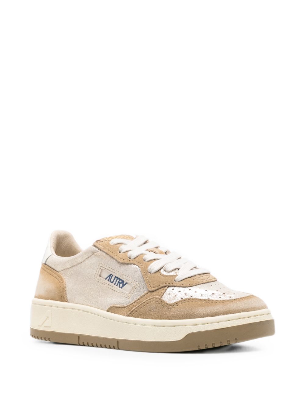 AUTRY Sneakers Medalist in pelle beige con dettagli metallizzati