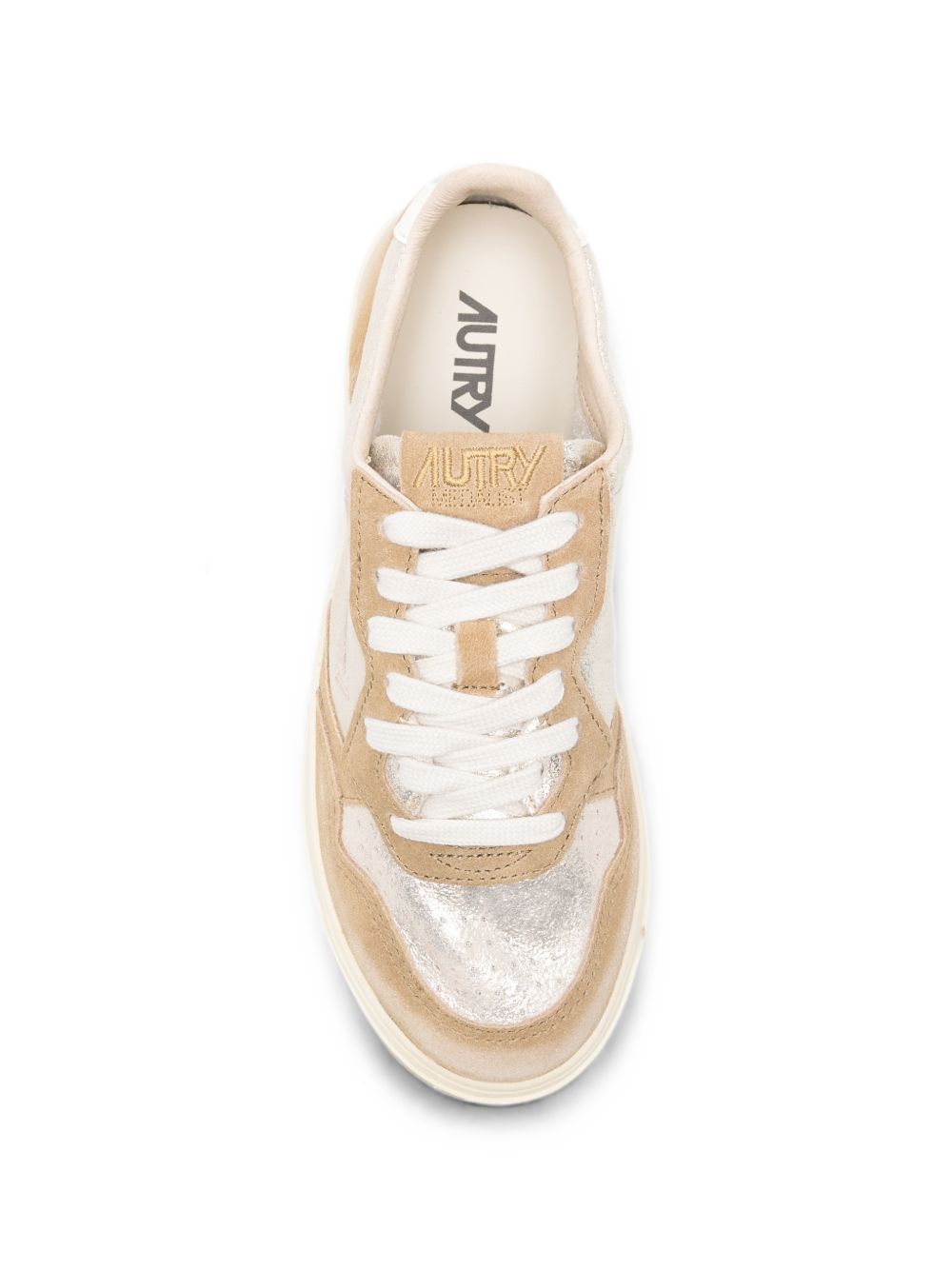 AUTRY Sneakers Medalist in pelle beige con dettagli metallizzati