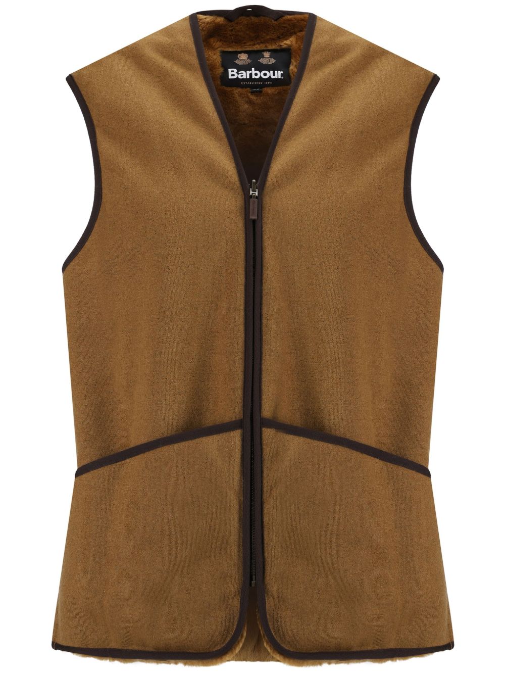 BARBOUR Gilet marrone con tasche e fodera in eco-pelliccia