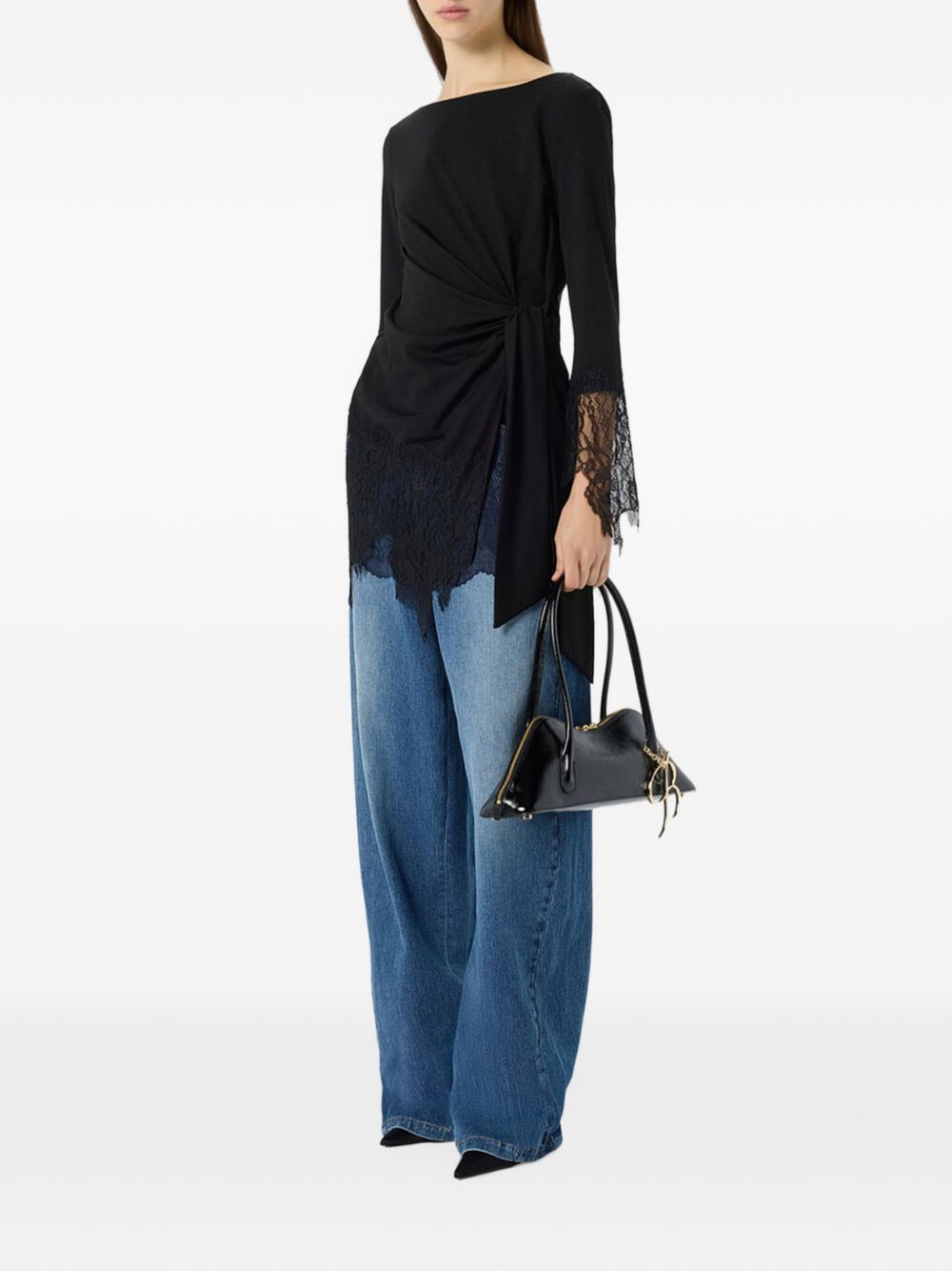 BLUMARINE Abito corto nero con pizzo