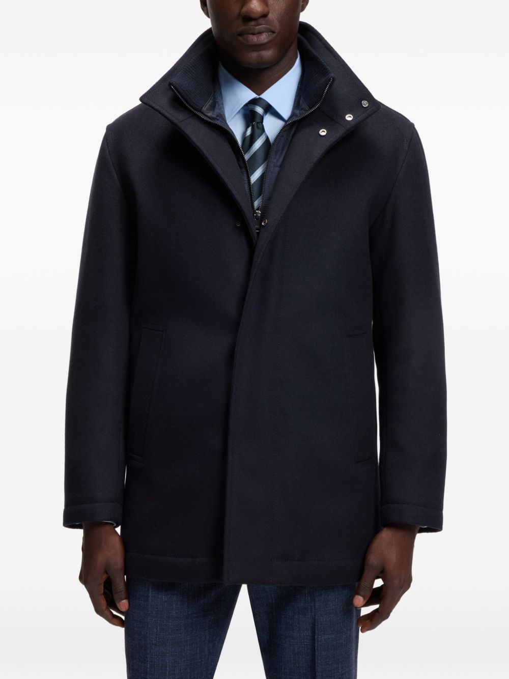BOSS Cappotto formale blu navy in lana e cashmere