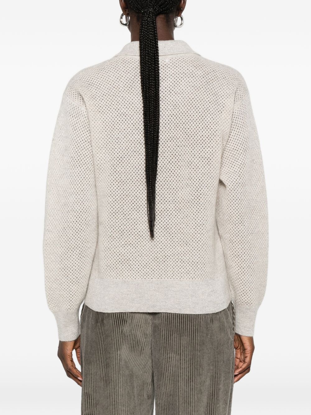 BRUNELLO CUCINELLI Maglia in lana cashmere con strass beige chiaro