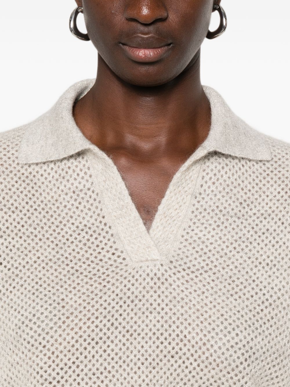BRUNELLO CUCINELLI Maglia in lana cashmere con strass beige chiaro
