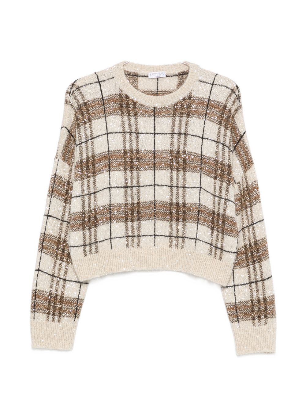 BRUNELLO CUCINELLI Maglia con strass bianca e marrone