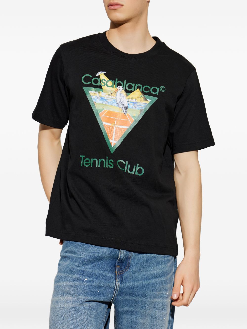 CASABLANCA T-shirt Black Tennis Club Icon Pyramid in cotone nero