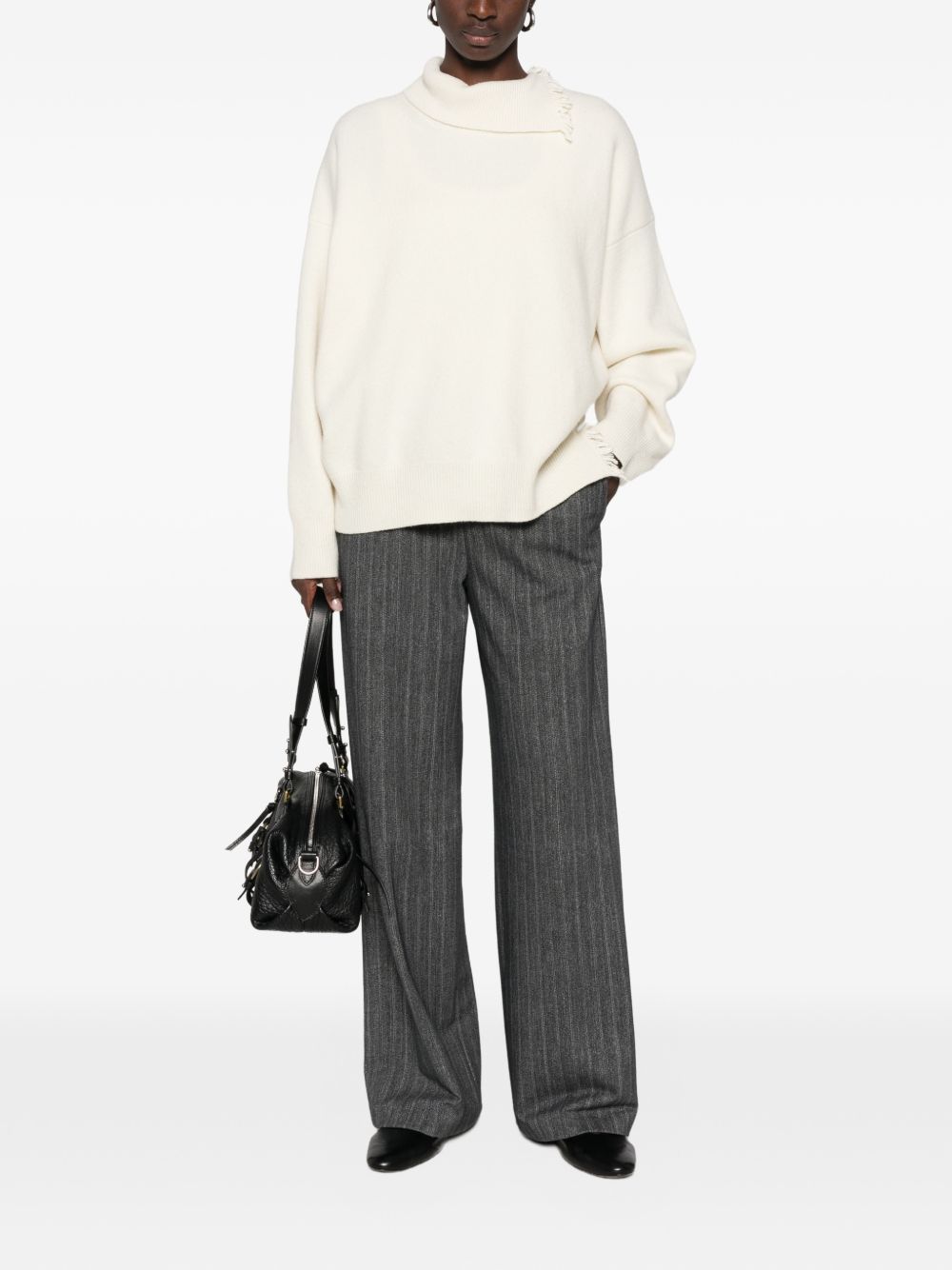 CIRCOLO 1901 Pantaloni gessati grigi in cotone con coulisse in vita