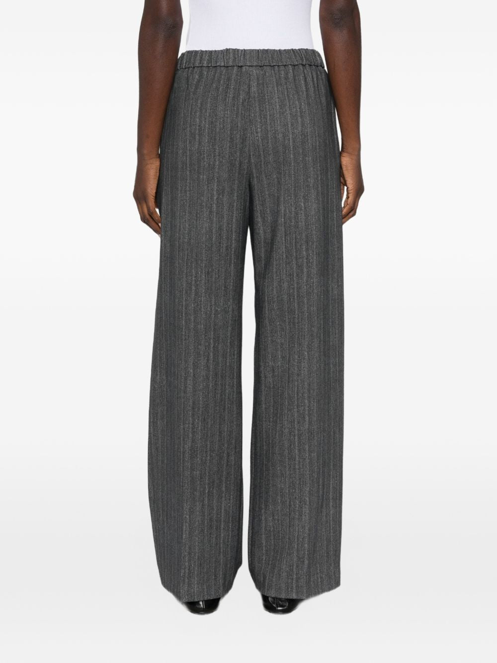 CIRCOLO 1901 Pantaloni gessati grigi in cotone con coulisse in vita