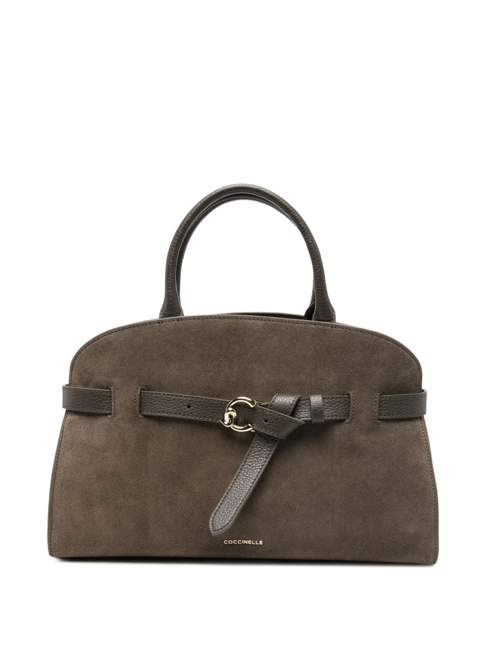 COCCINELLE Borsa a spalla in suede marrone con cinturino in pelle
