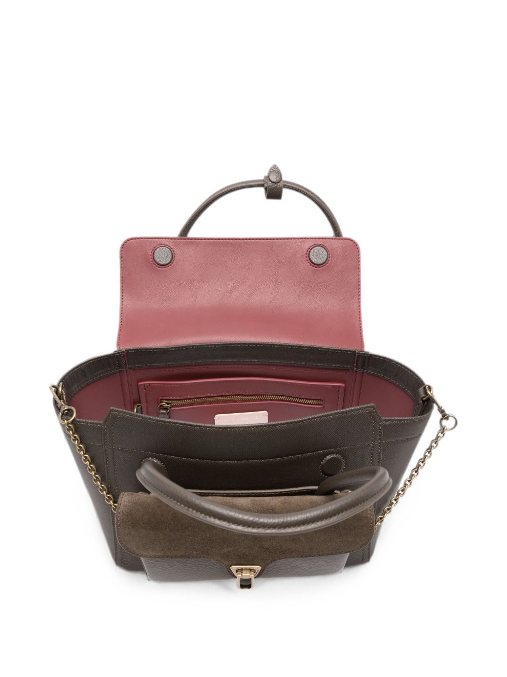 COCCINELLE Borsa marrone in pelle con dettagli in suede