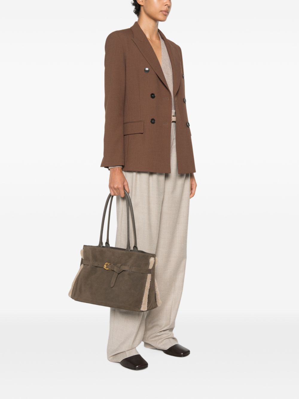 COCCINELLE Borsa a spalla in suede marrone
