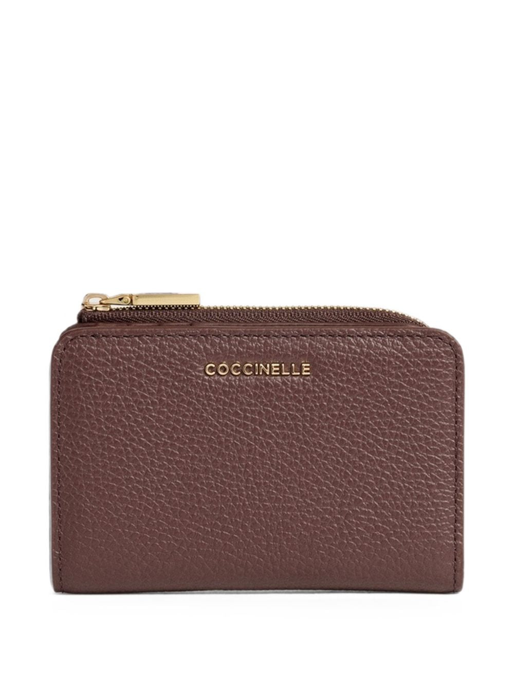 COCCINELLE Portafoglio marrone con zip e placca logo