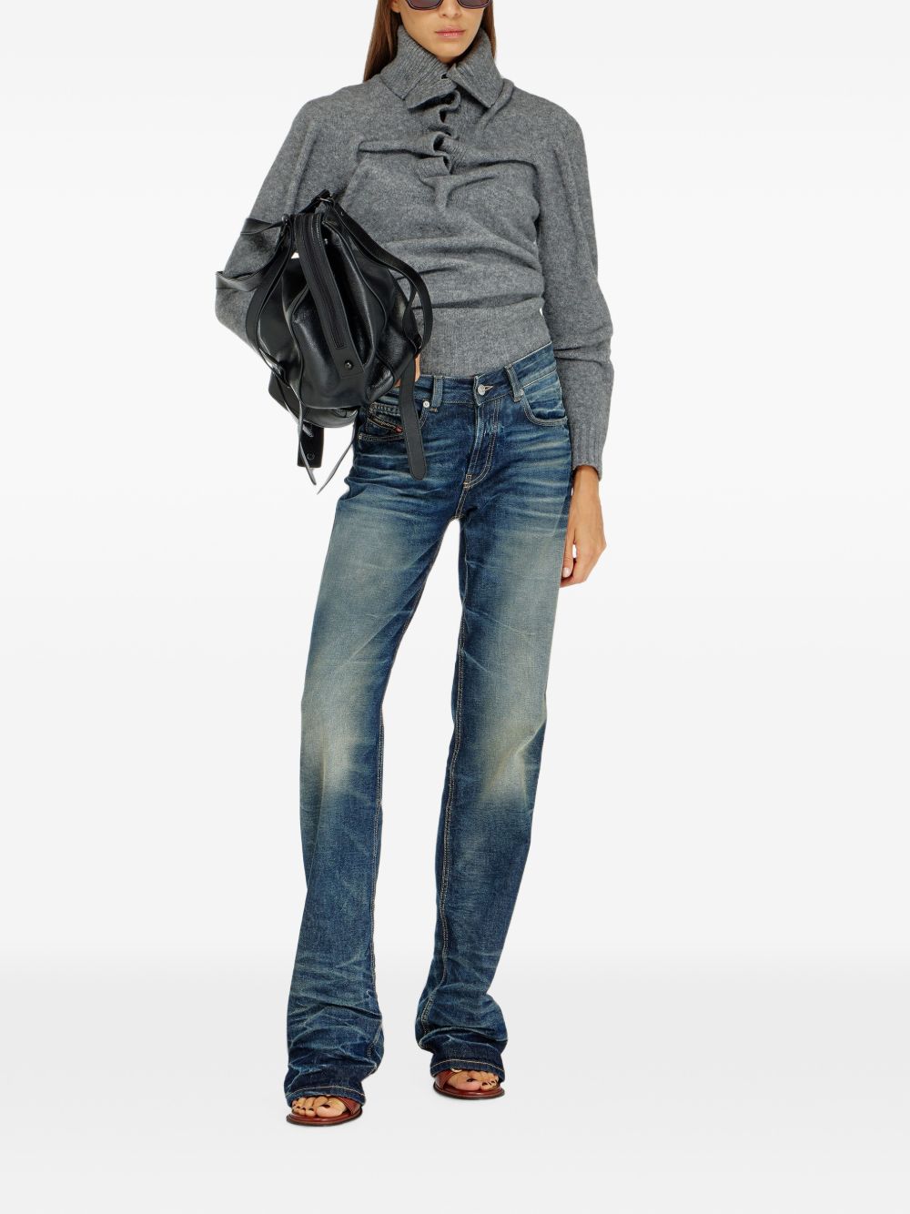 DIESEL Maglia grigia in lana con design a pieghe