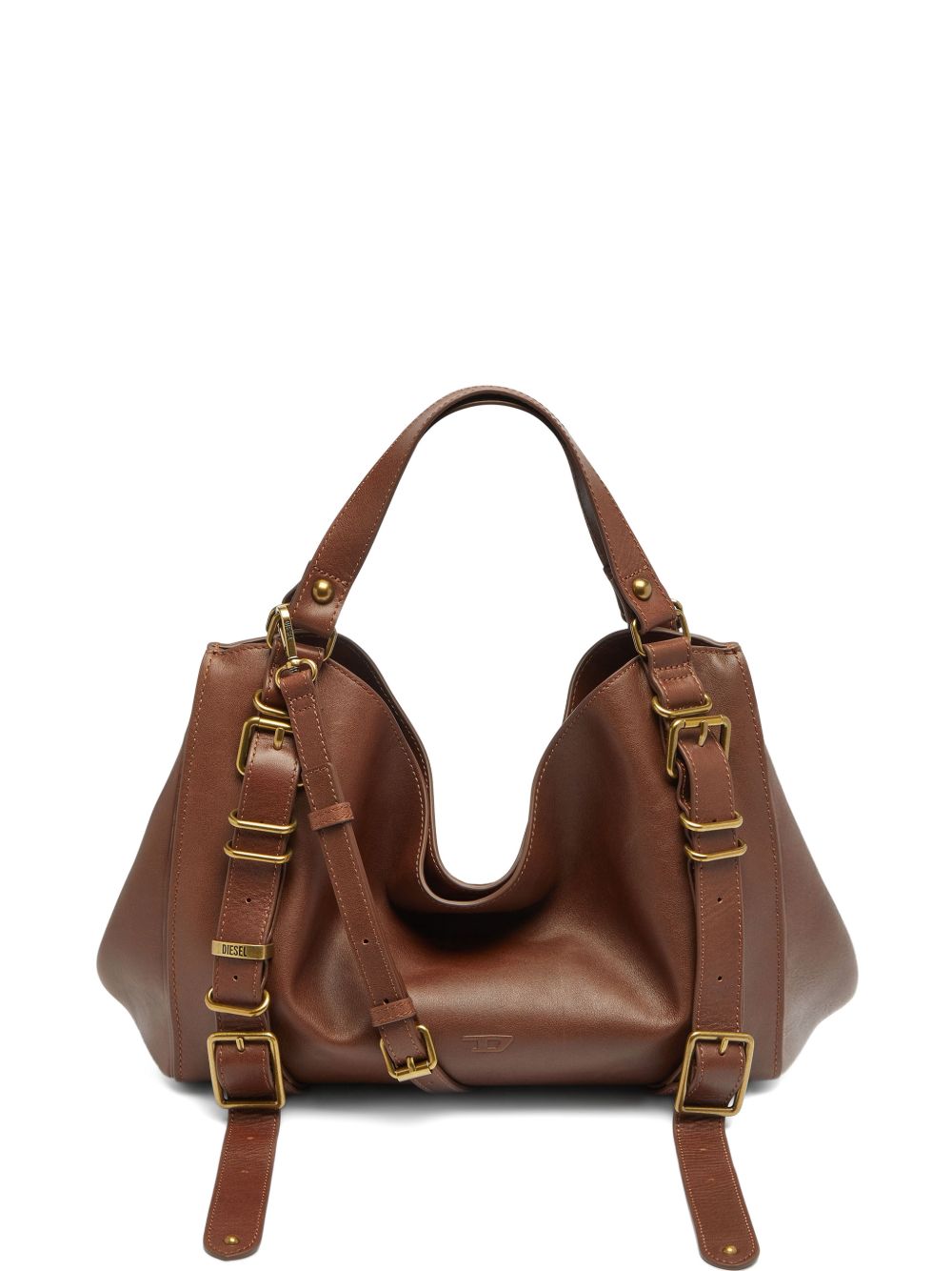 DIESEL Borsa marrone scuro in simil-pelle dal design a pieghe