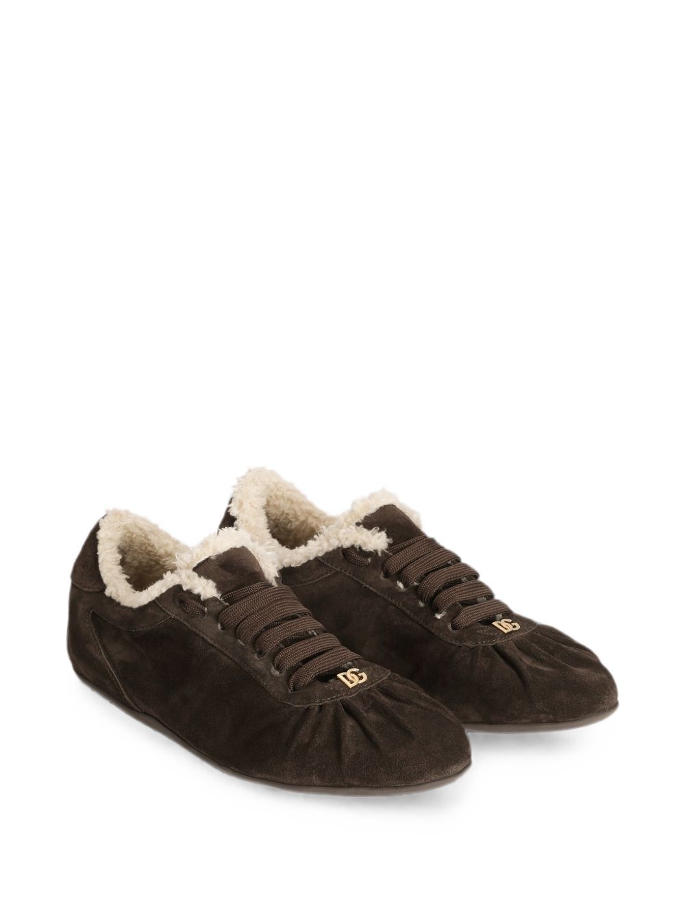 DOLCE e GABBANA Sneakers basse in suede marrone con logo DG