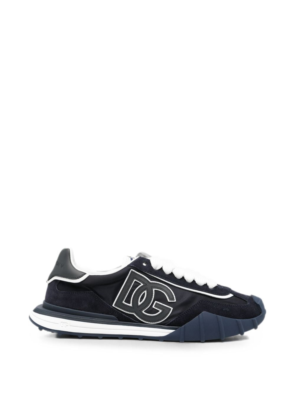 DOLCE e GABBANA Sneakers blu in pelle con logo DG e suola chunky