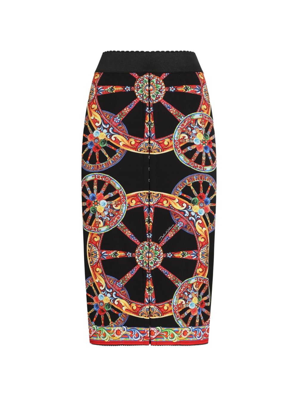 DOLCE e GABBANA Gonna lunga in charmeuse con stampa Carretto multicolor