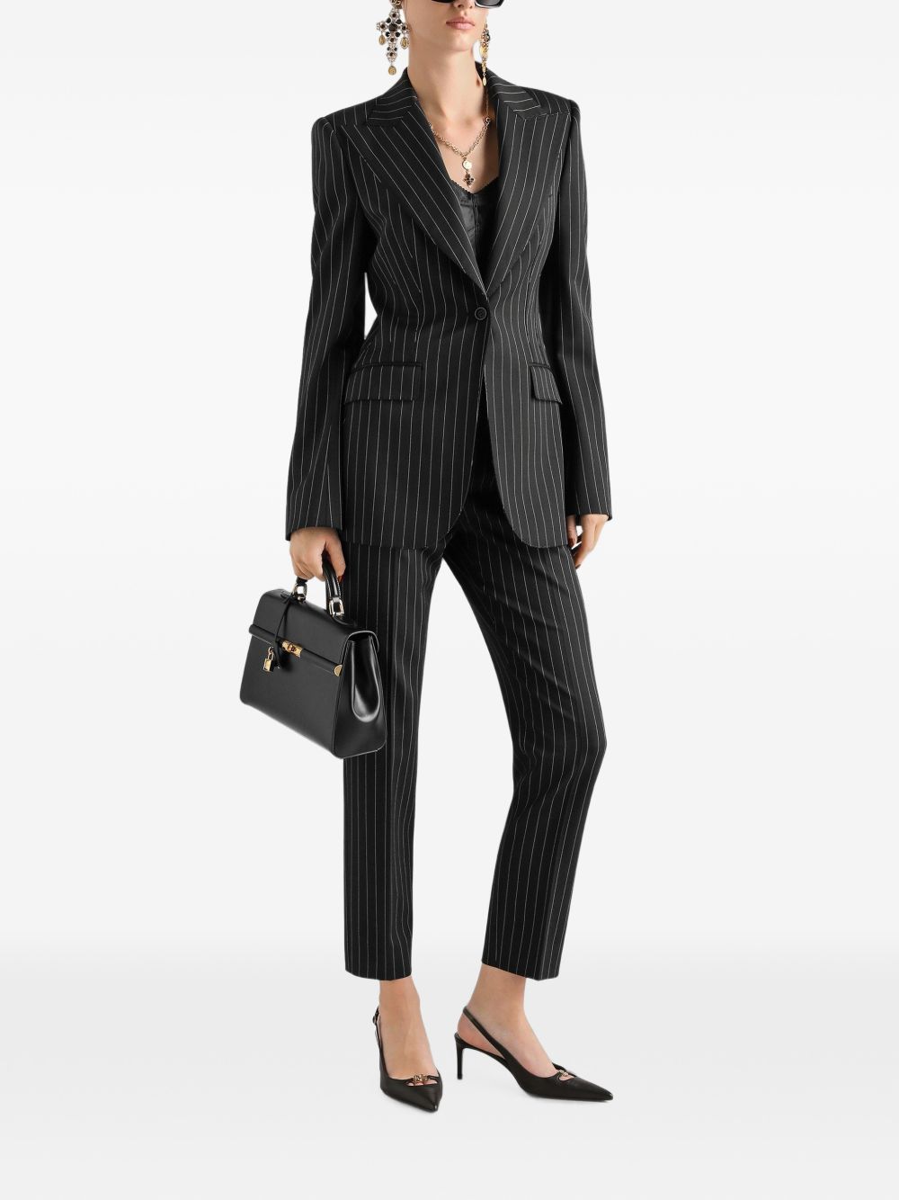 DOLCE e GABBANA Pantaloni neri in lana a vita alta dal fit elegante