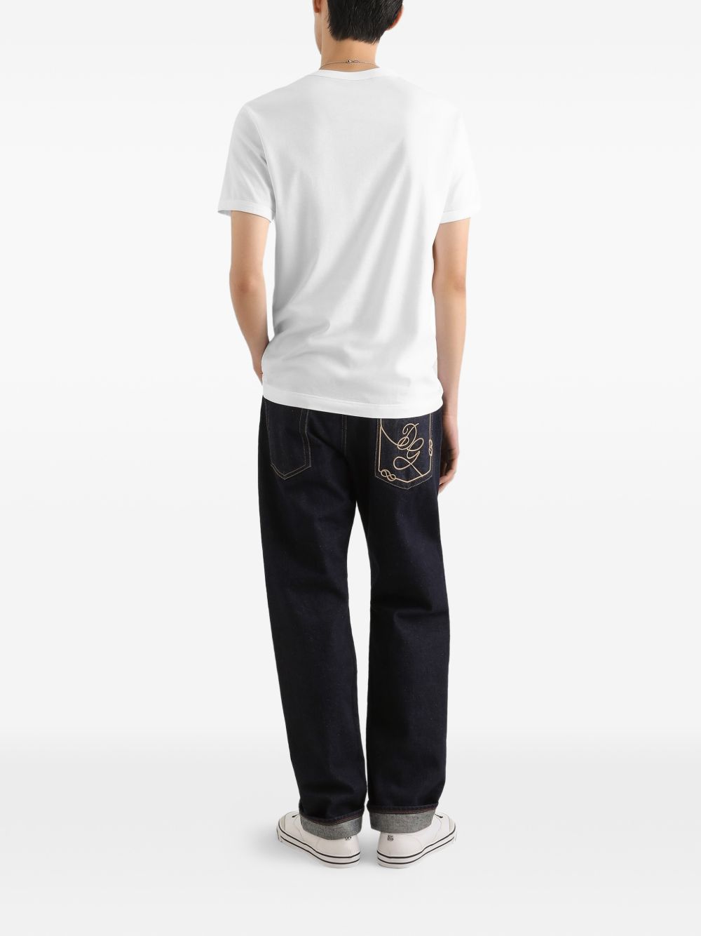DOLCE e GABBANA T-shirt con logo dorato bianca