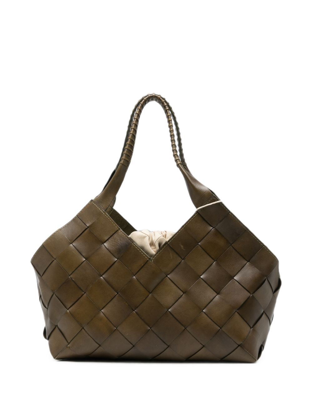 DRAGON DIFFUSION Borsa Castello in pelle intrecciata color khaki