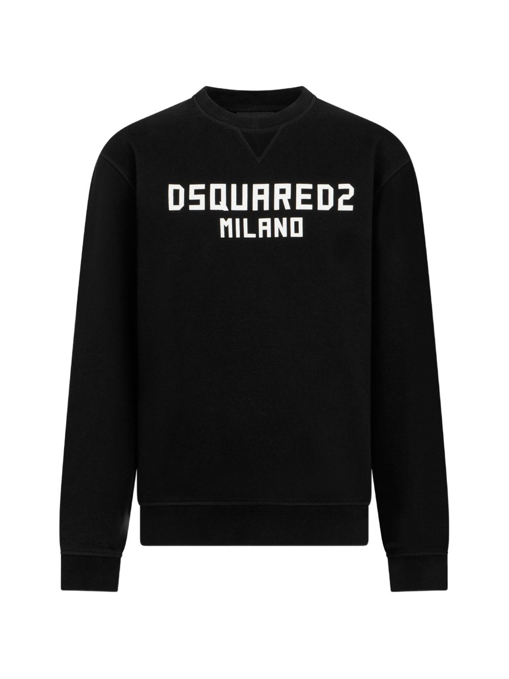DSQUARED2 Felpa girocollo in cotone nero con logo bianco