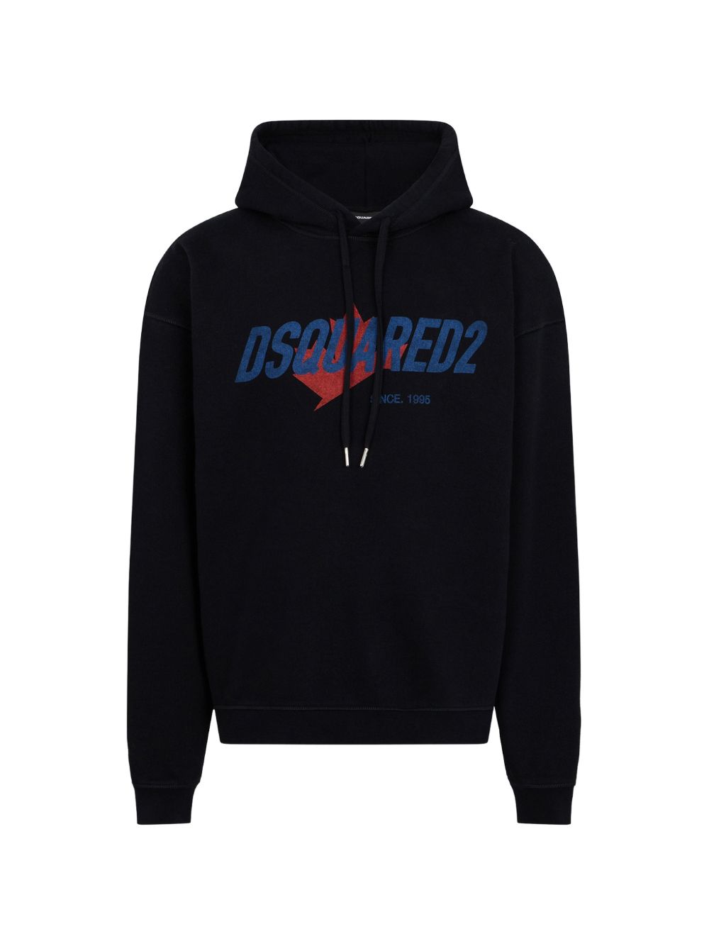 DSQUARED2 Felpa con cappuccio nera in cotone con stampa grafica