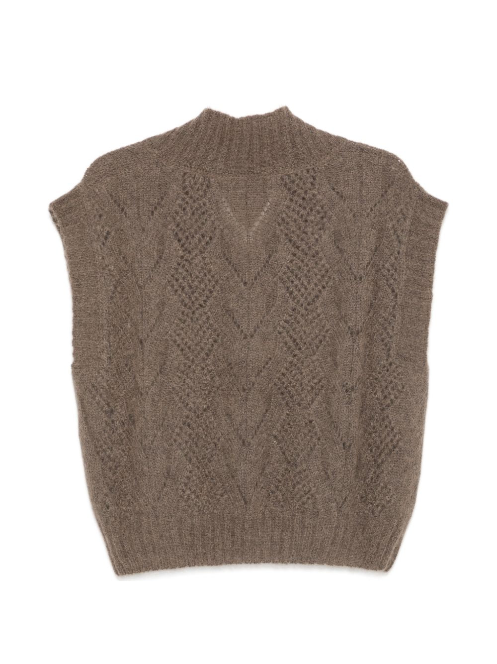 D EXTERIOR Gilet in maglia di lana marrone con scollo a V