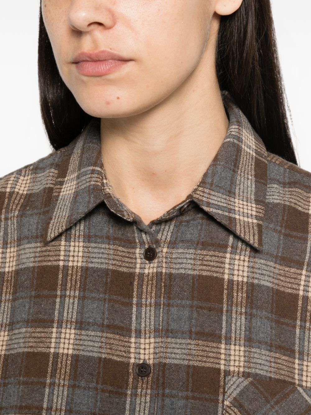 ELEH Camicia a quadri in cotone marrone e grigio