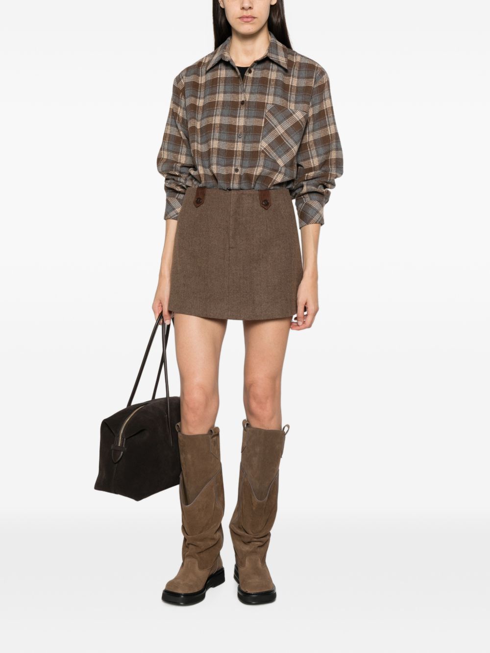 ELEH Camicia a quadri in cotone marrone e grigio