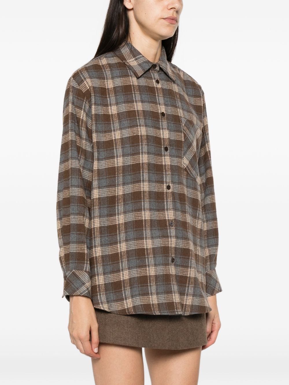 ELEH Camicia a quadri in cotone marrone e grigio