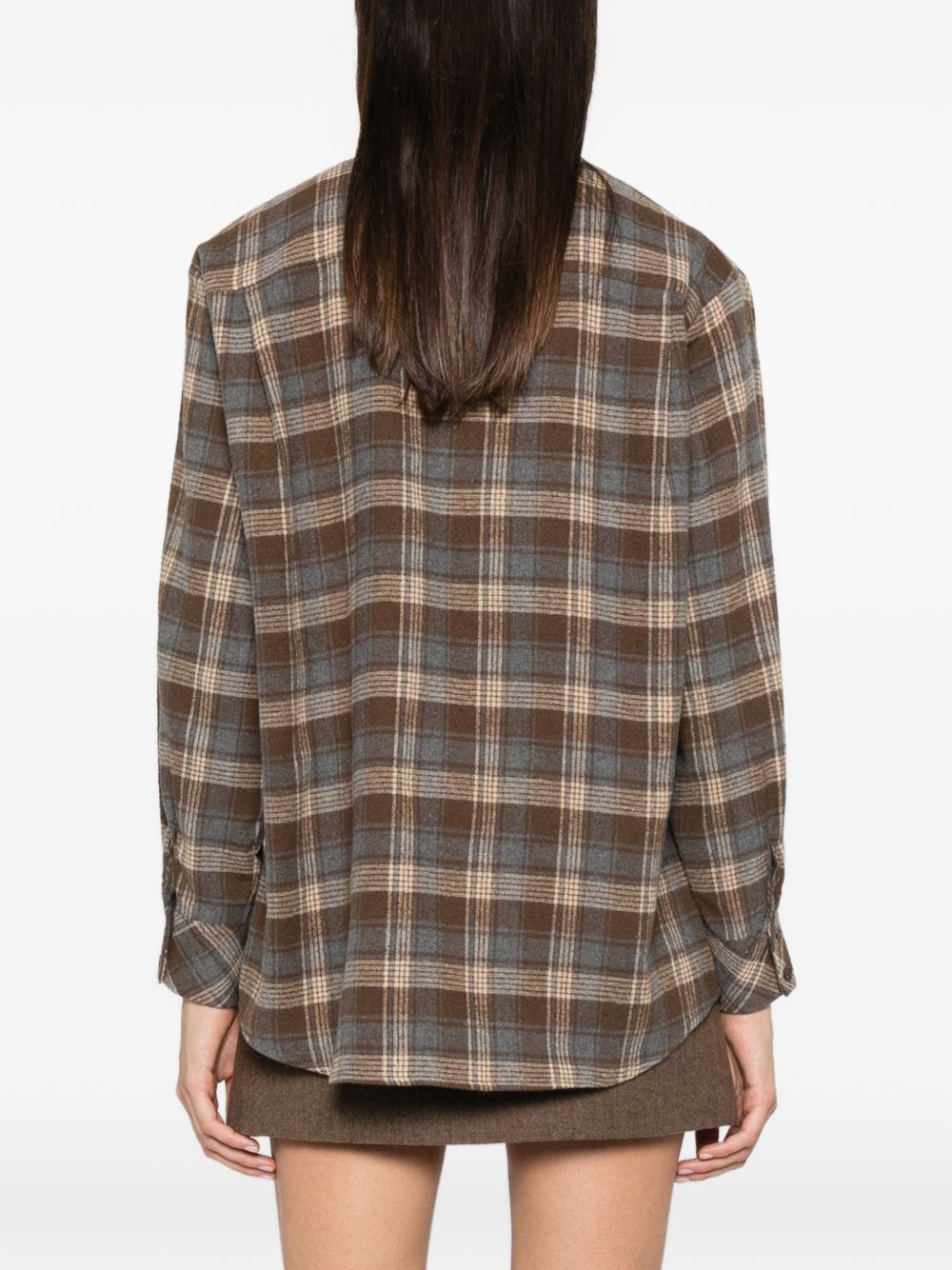 ELEH Camicia a quadri in cotone marrone e grigio