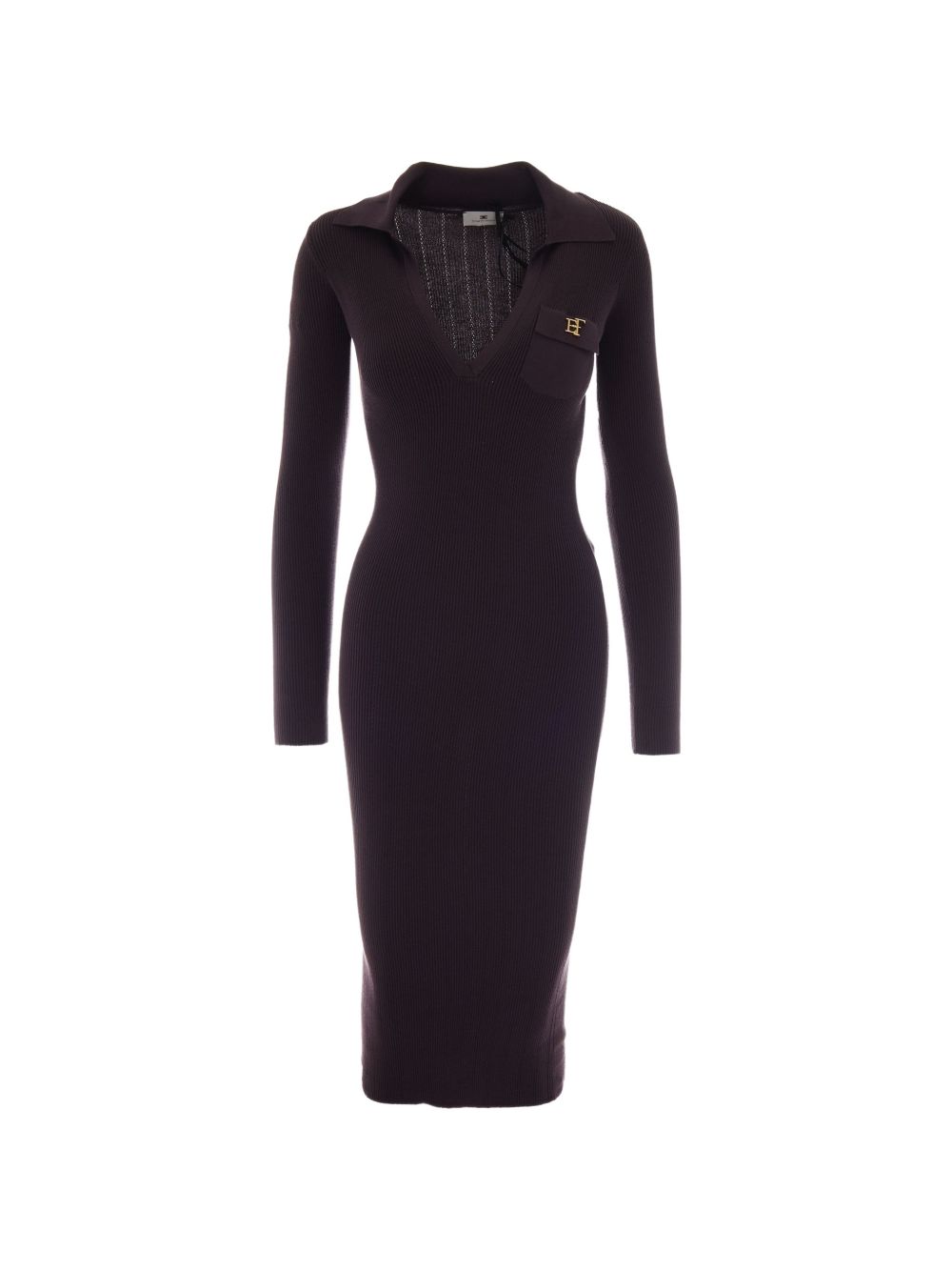 ELISABETTA FRANCHI Abito midi slim marrone con scollo a V