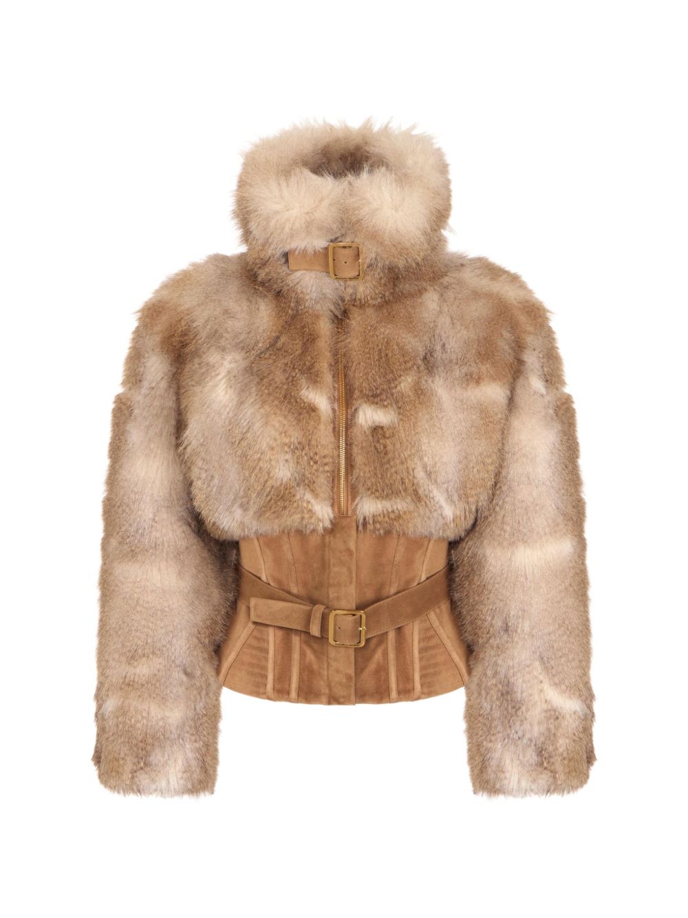 ELISABETTA FRANCHI Giacca in ecopelliccia con corpetto incorporato in suede