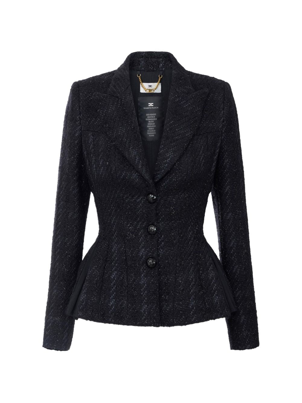 ELISABETTA FRANCHI Giacca slim in lana nera principe di Galles