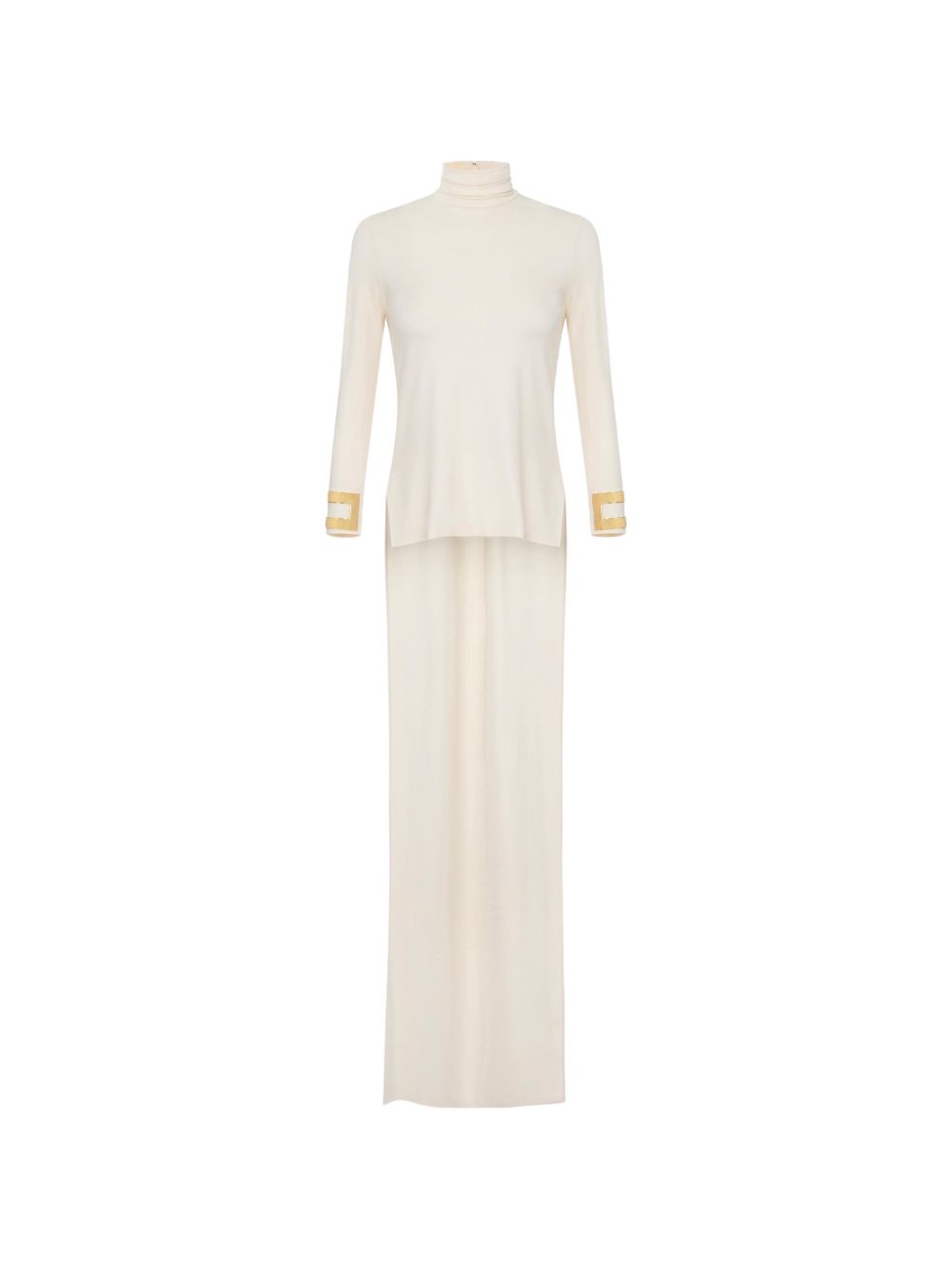 ELISABETTA FRANCHI Maglia a collo alto con placche dorate ed elegante strascico