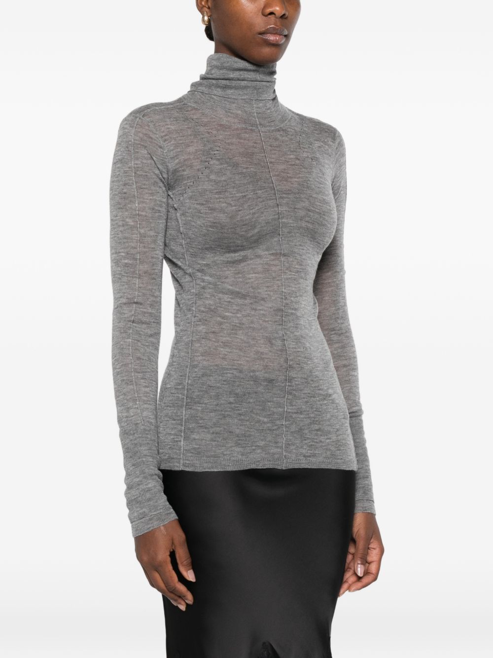 ELISABETTA FRANCHI Maglia grigio chiaro a collo alto in lana leggera