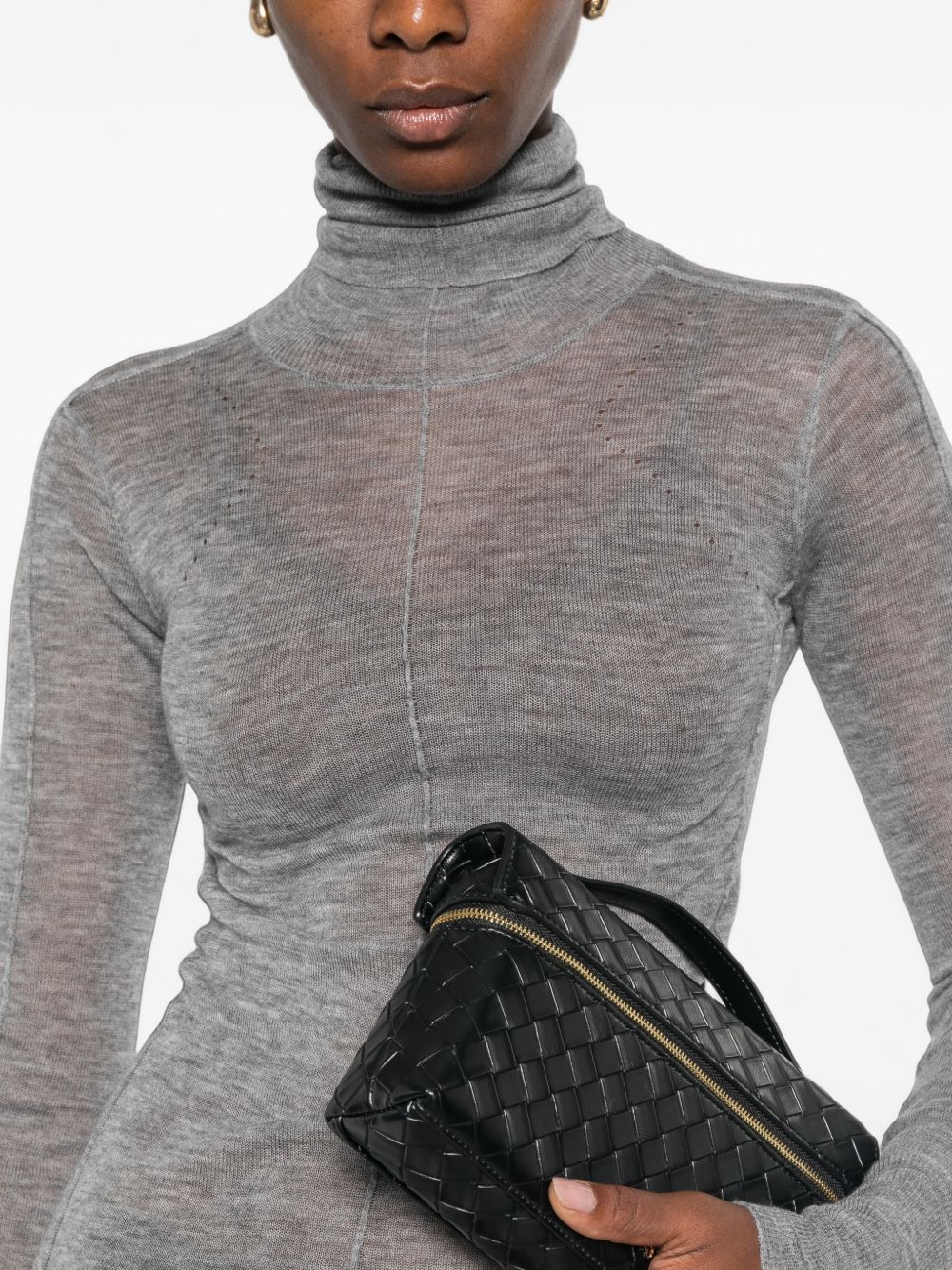 ELISABETTA FRANCHI Maglia grigio chiaro a collo alto in lana leggera