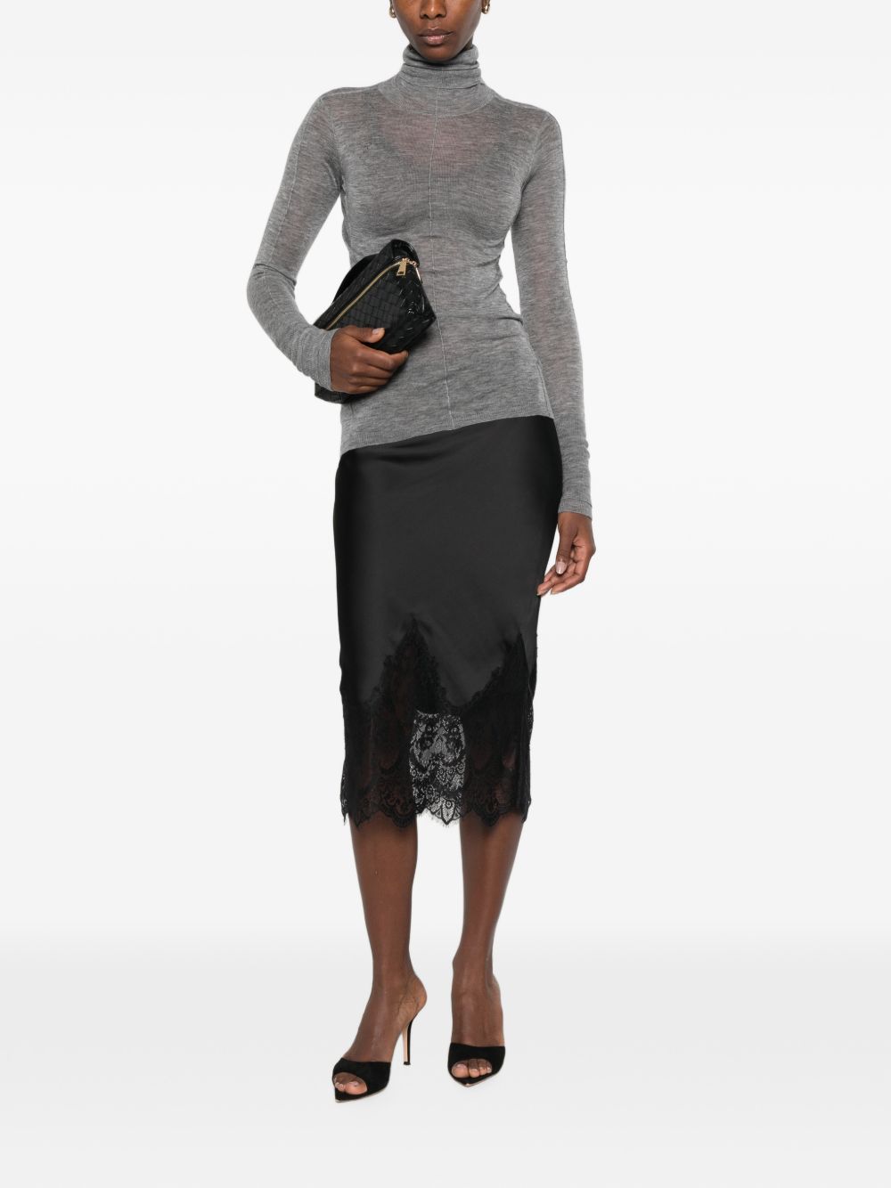 ELISABETTA FRANCHI Maglia grigio chiaro a collo alto in lana leggera