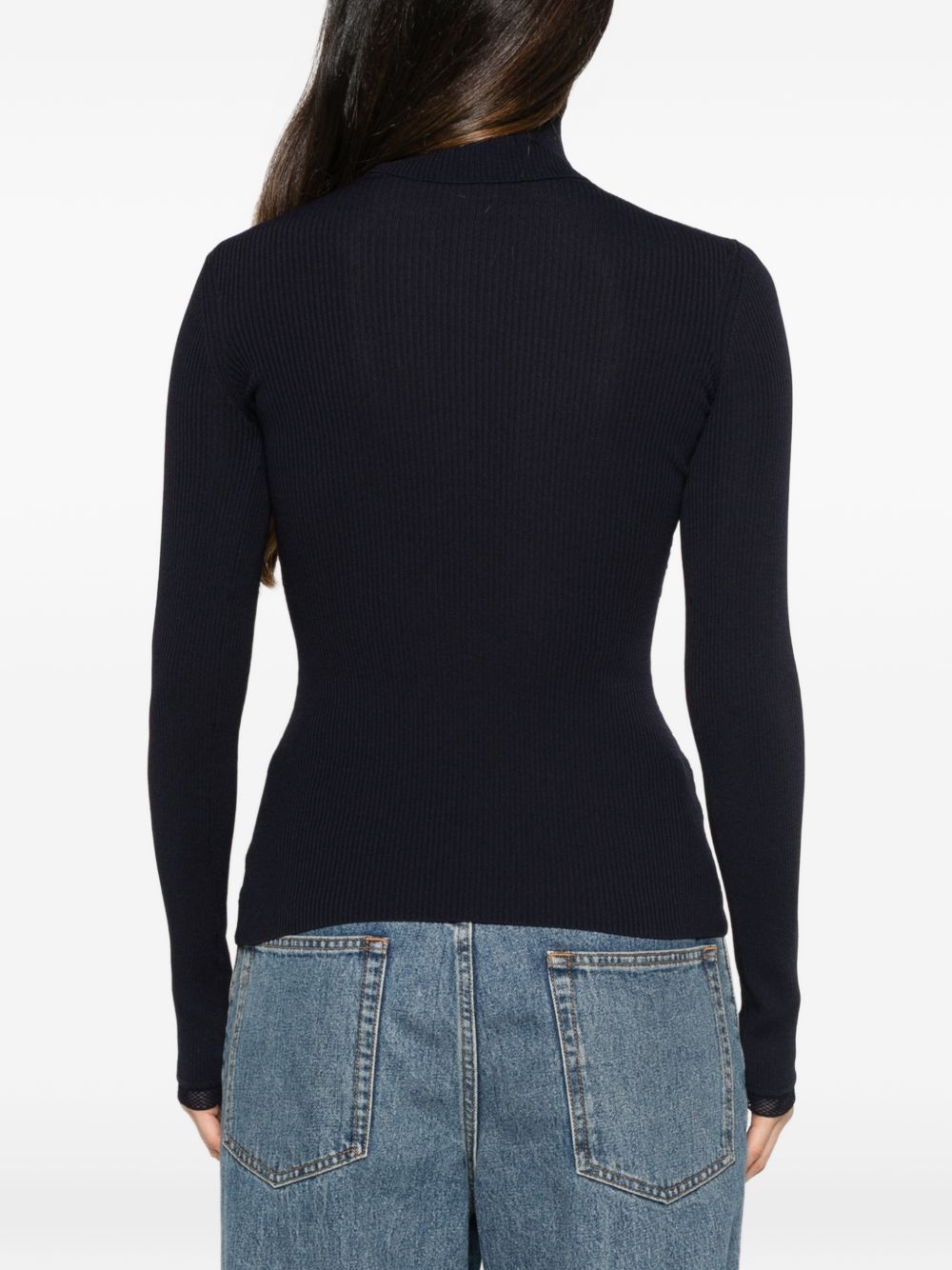 ELISABETTA FRANCHI Maglia blu a collo alto trama leggera