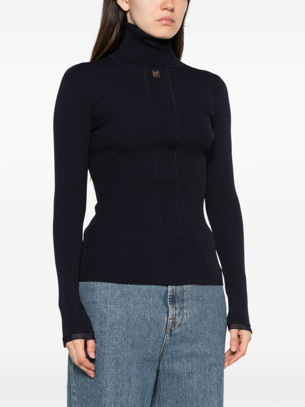 ELISABETTA FRANCHI Maglia blu a collo alto trama leggera