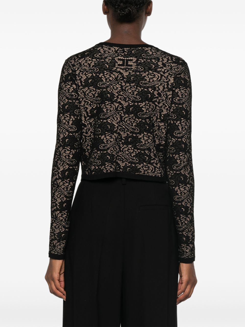 ELISABETTA FRANCHI Cardigan nero con motivo floreale e dettagli dorati