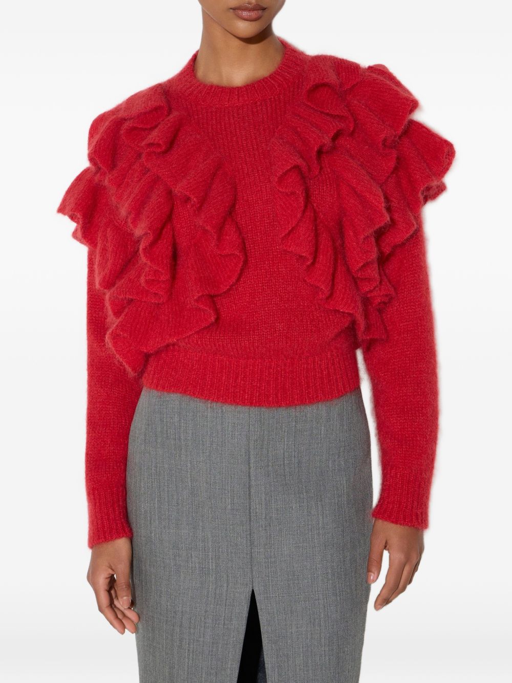 ELISABETTA FRANCHI Maglia in lana mohair rossa con rouches sulle spalle