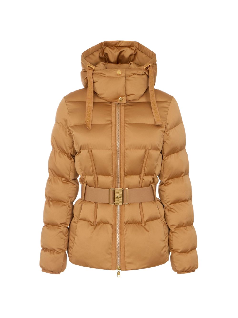 ELISABETTA FRANCHI Piumino marrone caramello slim con cintura in vita
