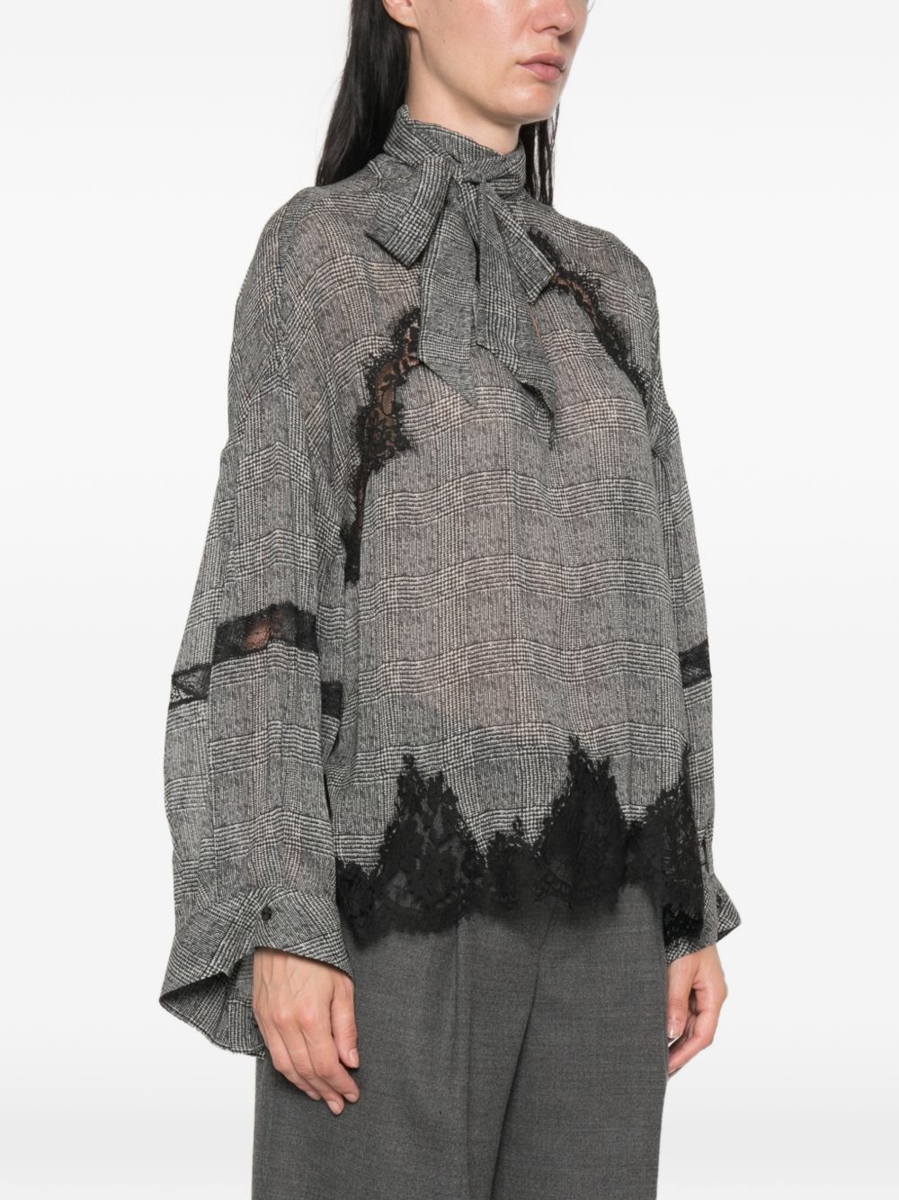 ERMANNO FIRENZE Blusa con stampa Principe di Galles e inserti in pizzo